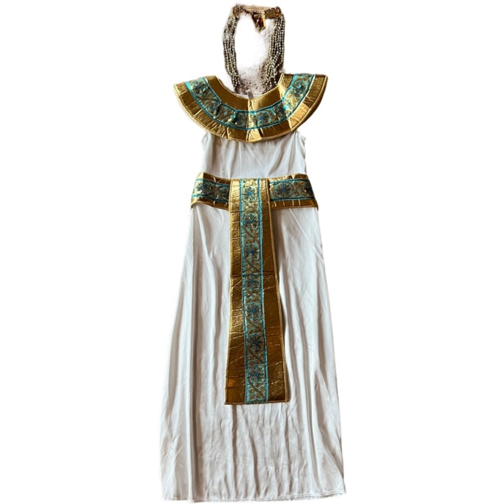 White and Gold Egyptian Pharaoh Kids Costume with Teal Accents